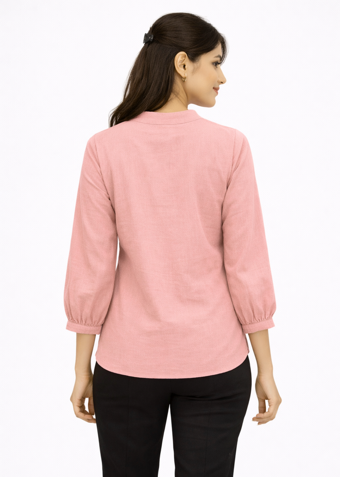 Women textured V-neck workwear top in light pink