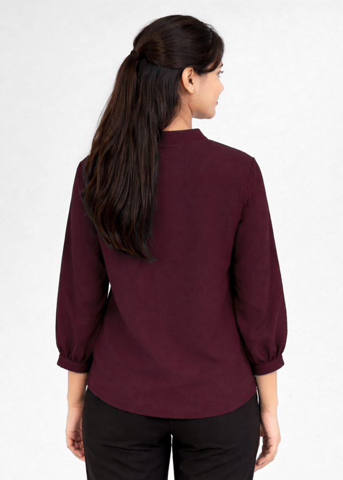Flurr Women's Burgundy Textured V-Neck Office Wear Top