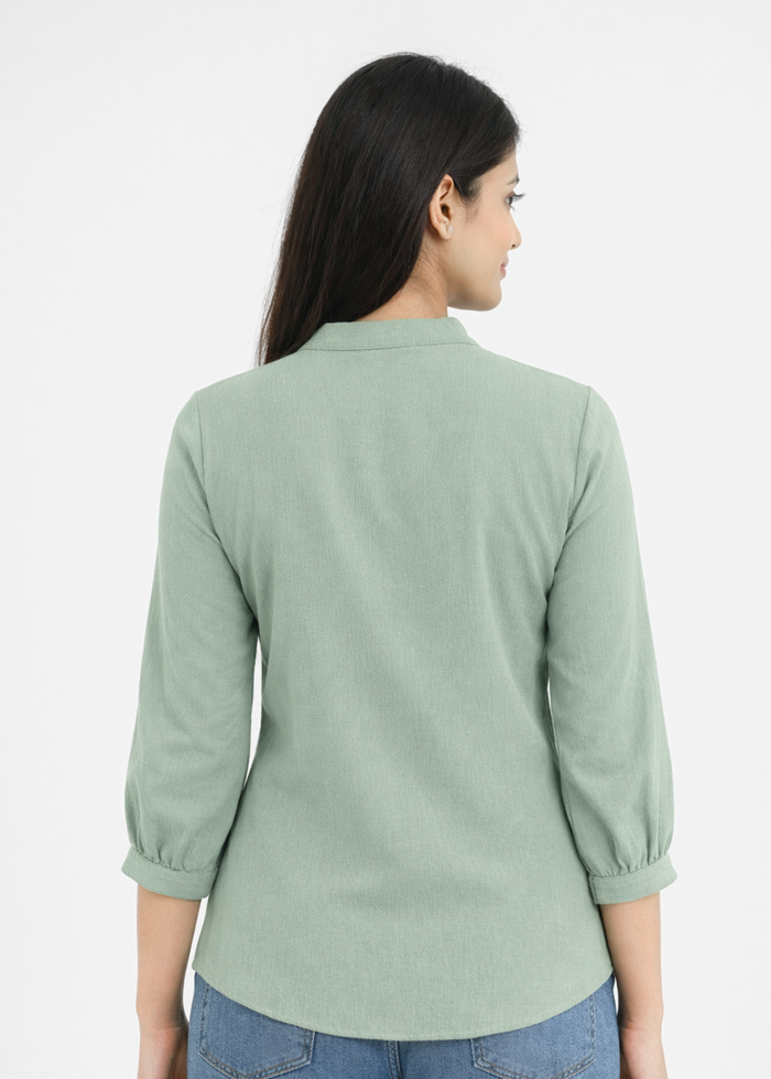 Women textured V-neck workwear top in olive