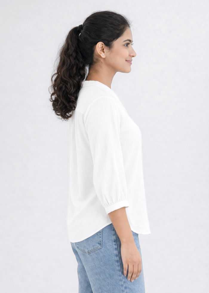Flurr Women's White Textured V-Neck Office Wear Top