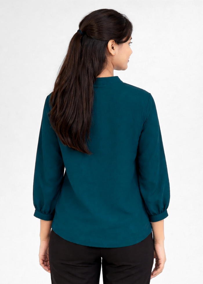 Flurr Women's Ink Blue Textured V-Neck Office Wear Top
