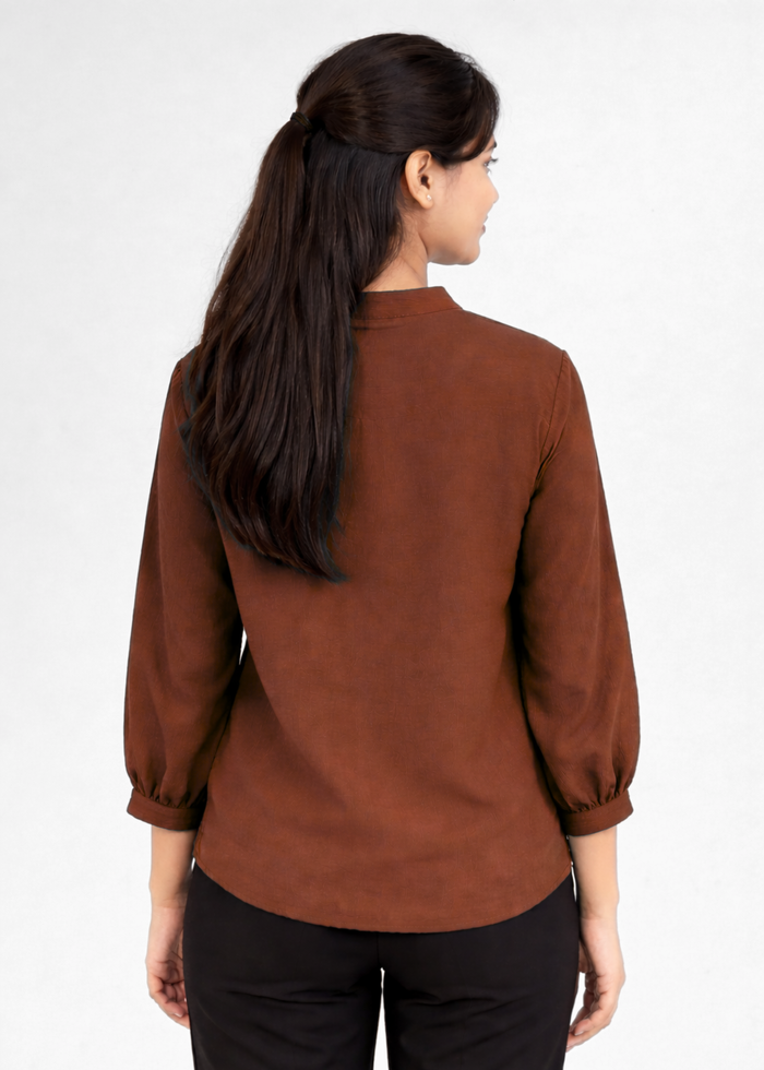 Flurr Women's Rust Textured V-Neck Office Wear Top