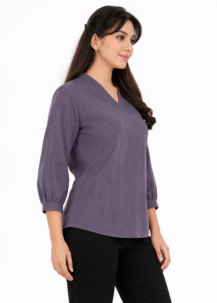 Women textured V-neck workwear top in lavender