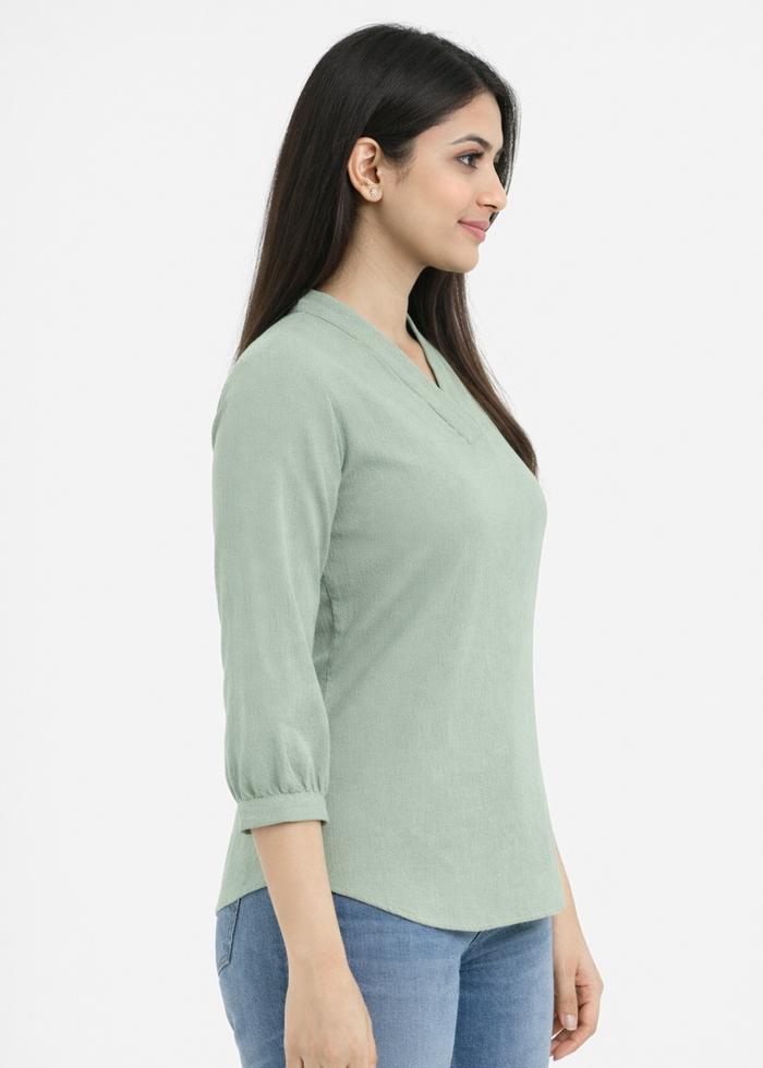 Women textured V-neck workwear top in olive