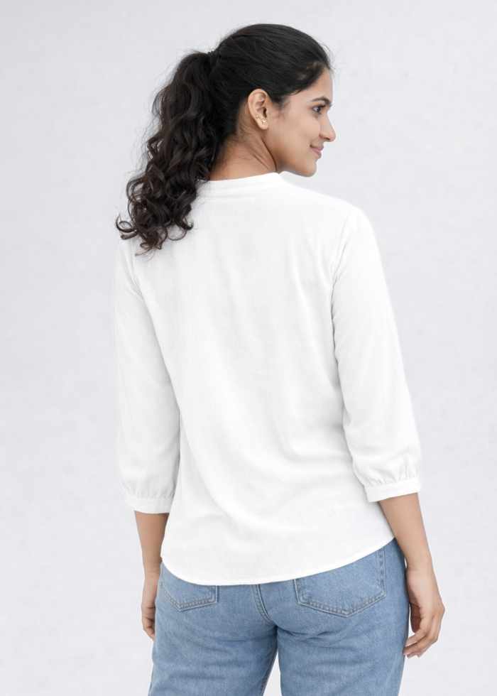 Flurr Women's White Textured V-Neck Office Wear Top
