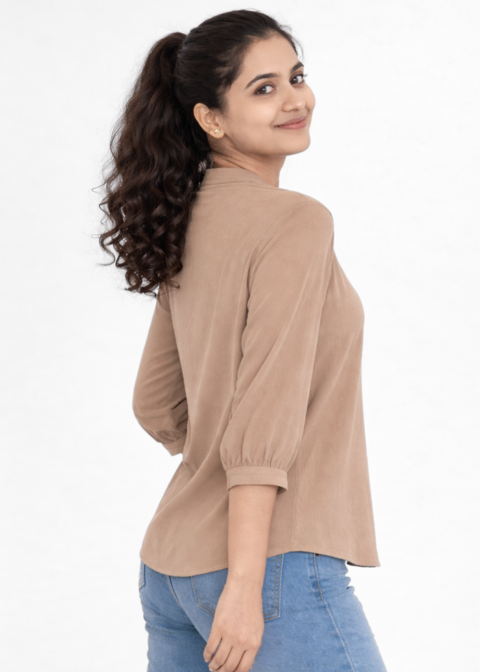 Flurr Women's Beige Textured V-Neck Office Wear Top