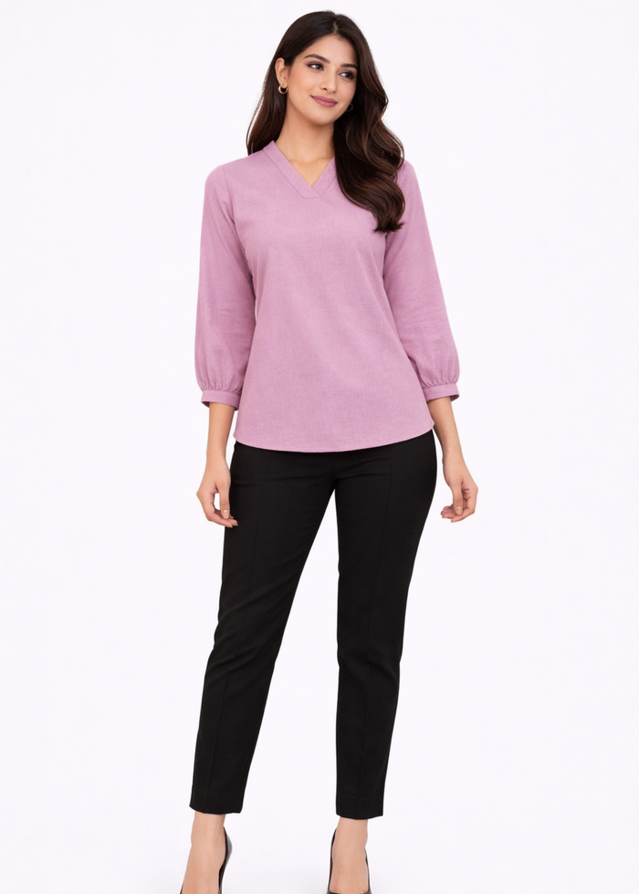 Women textured V-neck workwear top in lilac