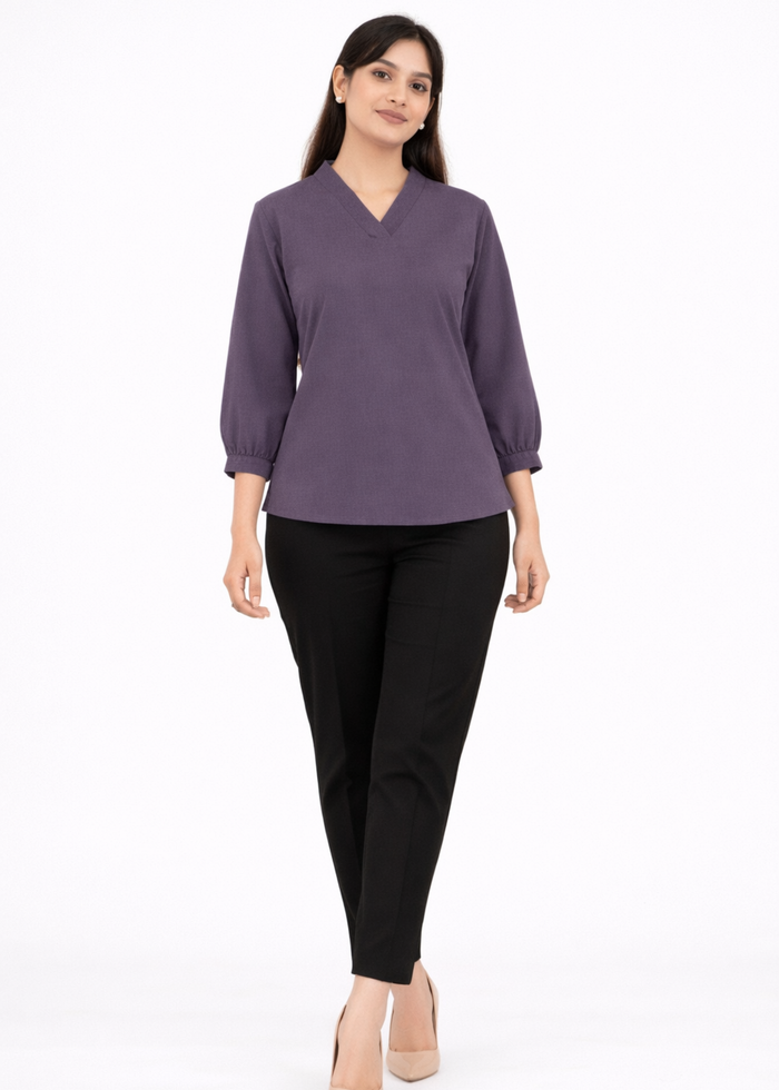 Women textured V-neck workwear top in lavender