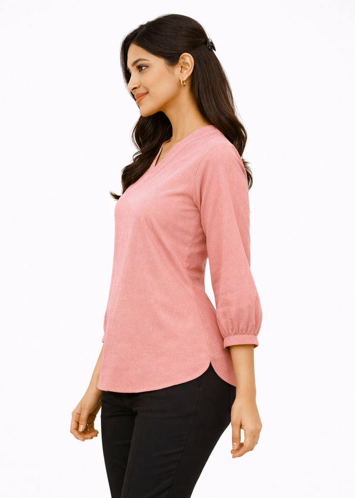 Women textured V-neck workwear top in light pink