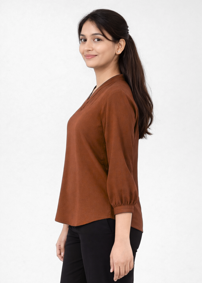 Flurr Women's Rust Textured V-Neck Office Wear Top
