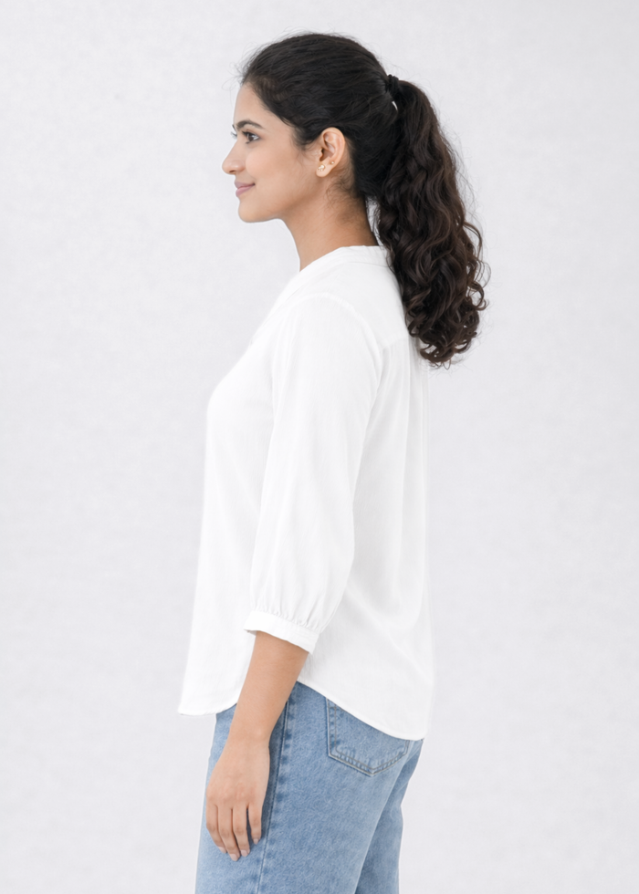 Flurr Women's White Textured V-Neck Office Wear Top
