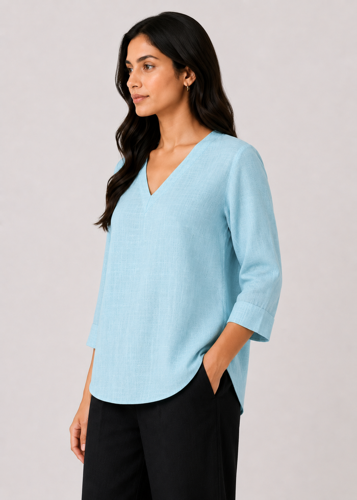 Women’s Aqua Mist Pure Linen Top