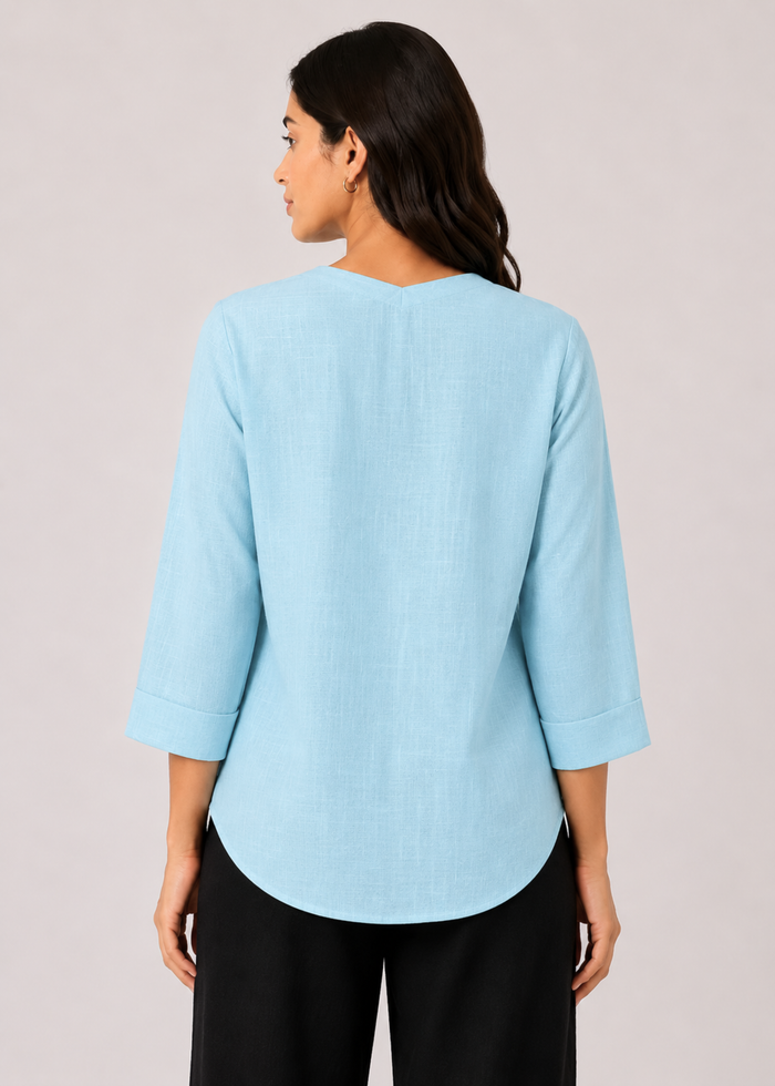 Women’s Aqua Mist Pure Linen Top
