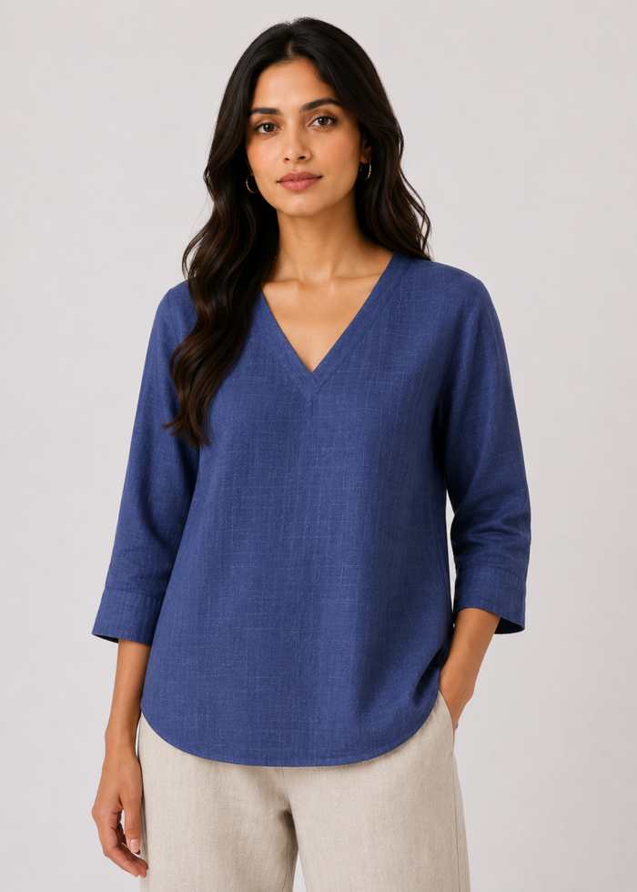 Women’s Dusty Indigo Pure Linen Top