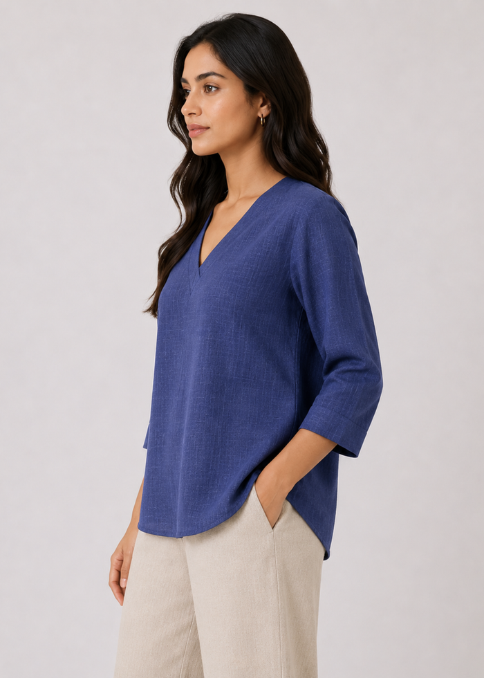 Women’s Dusty Indigo Pure Linen Top