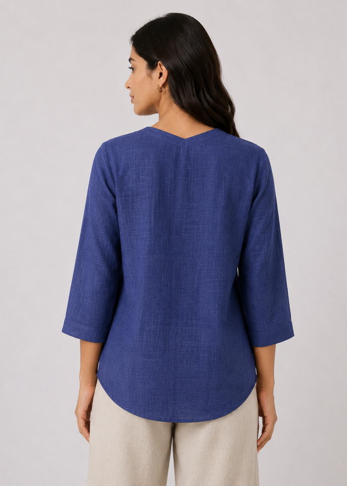Women’s Dusty Indigo Pure Linen Top