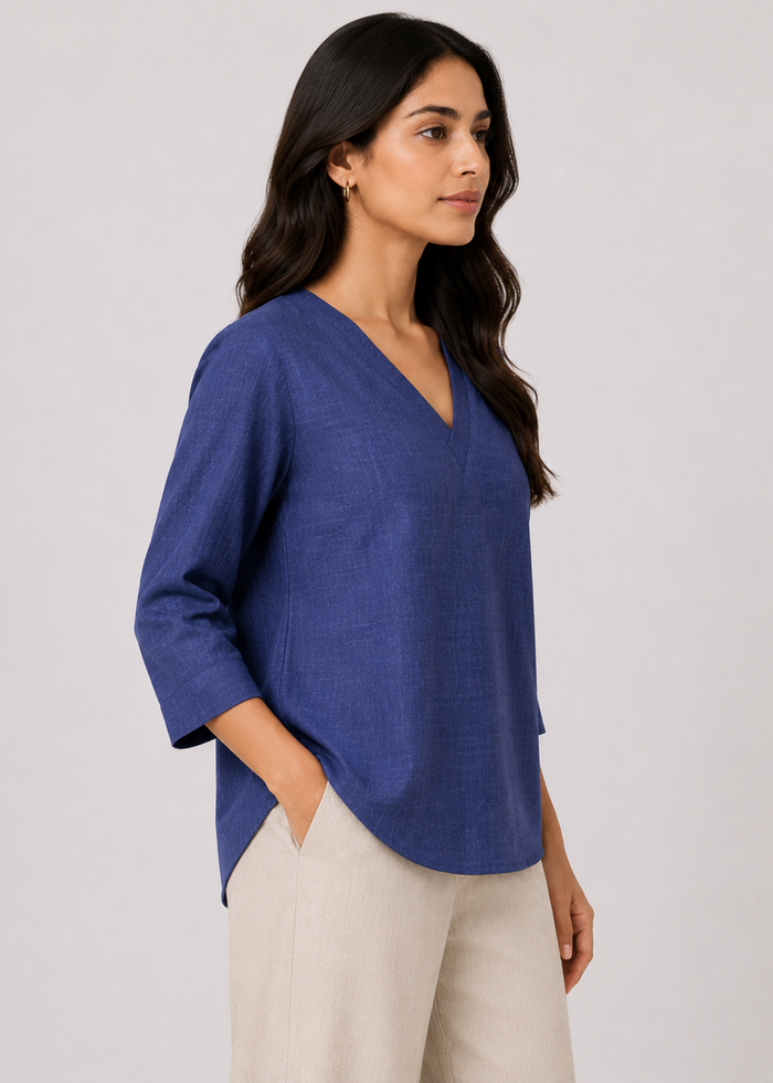 Women’s Dusty Indigo Pure Linen Top
