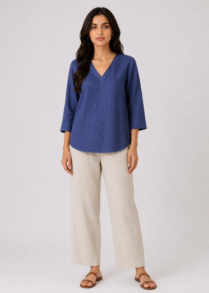 Women’s Dusty Indigo Pure Linen Top