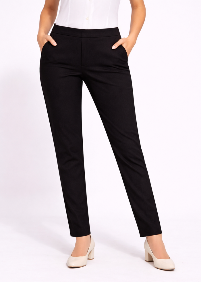 Women premium cotton straight fit workwear pants in black