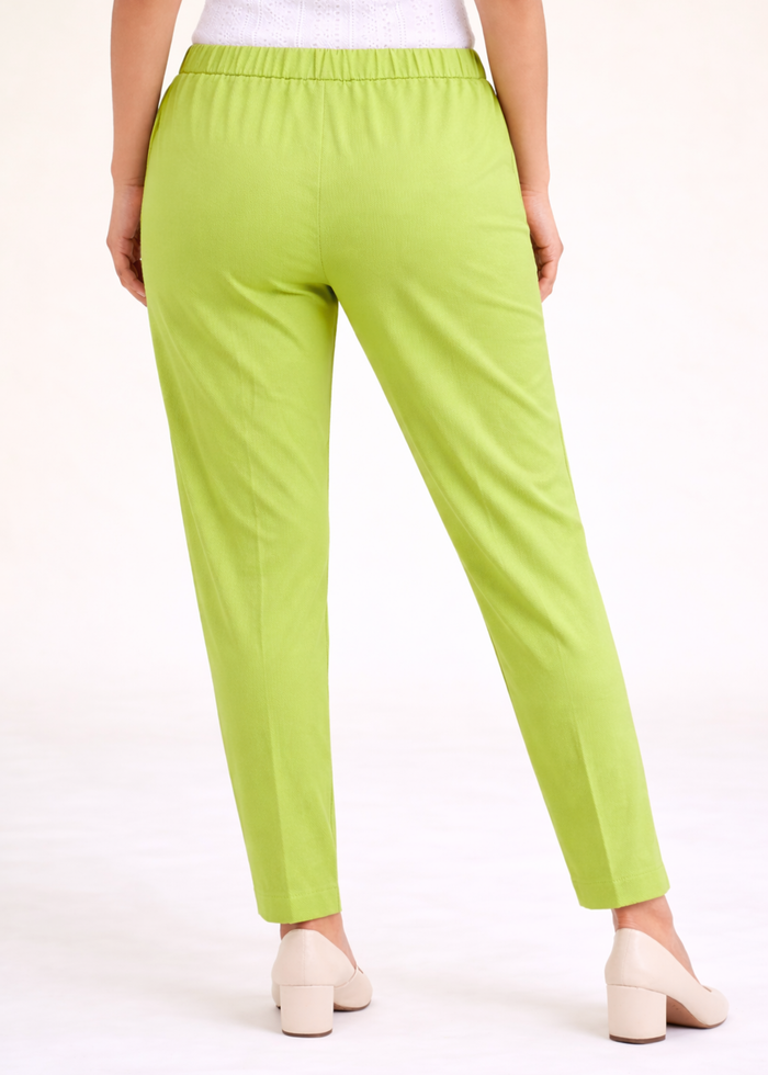 Flurr cotton straight fit pants for women in lime green