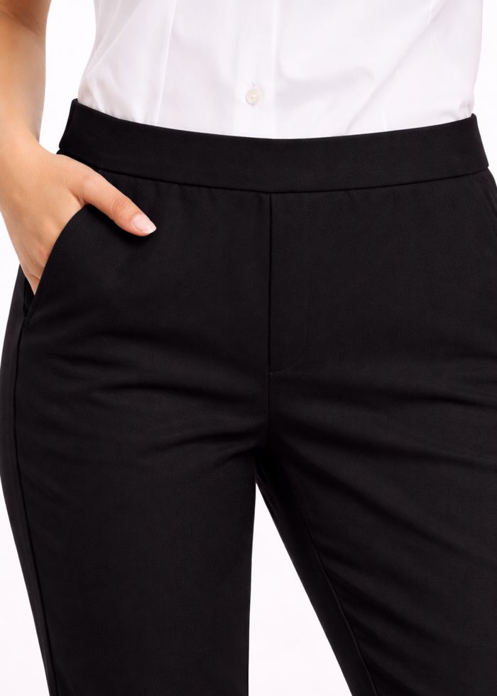 Women premium cotton straight fit workwear pants in black