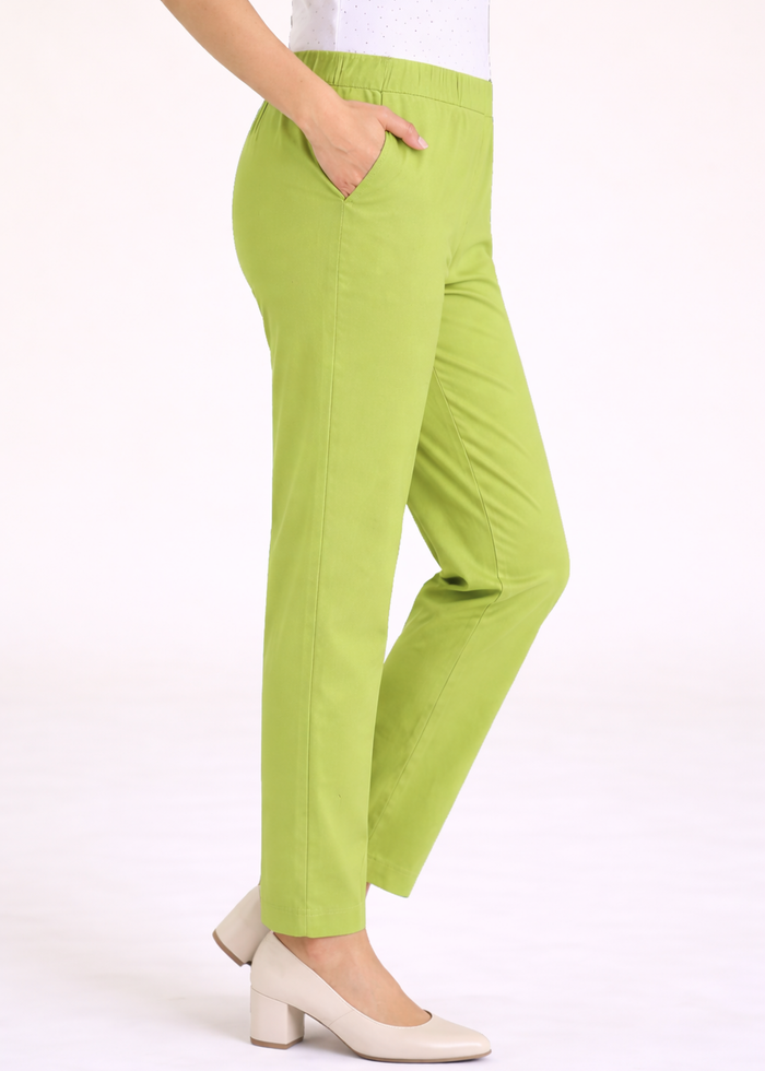 Flurr cotton straight fit pants for women in lime green