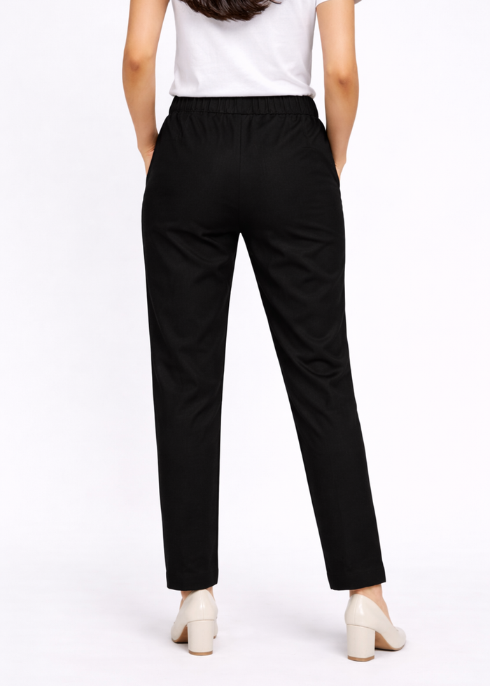 Women premium cotton straight fit workwear pants in black