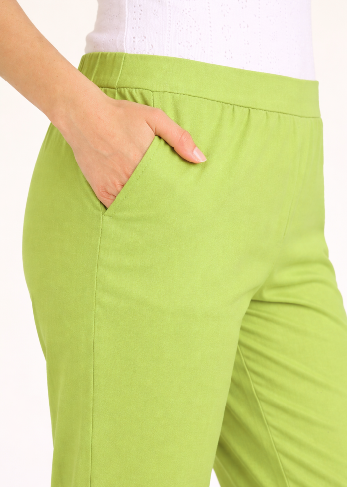 Flurr cotton straight fit pants for women in lime green
