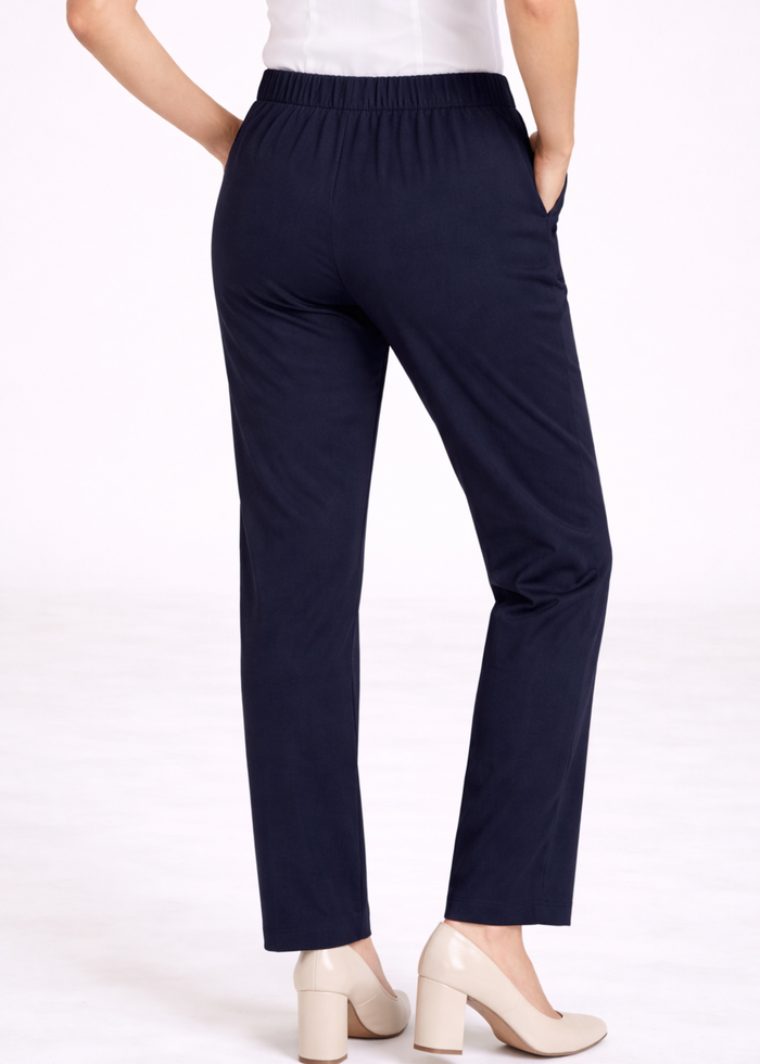 Women premium cotton straight fit workwear pants in navy