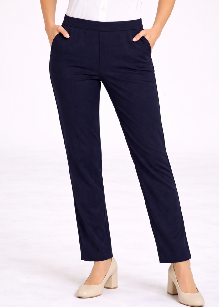 Women premium cotton straight fit workwear pants in navy
