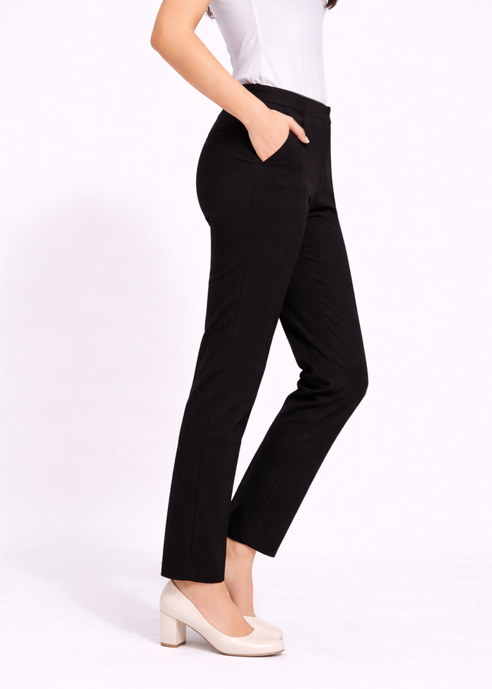 Women premium cotton straight fit workwear pants in black