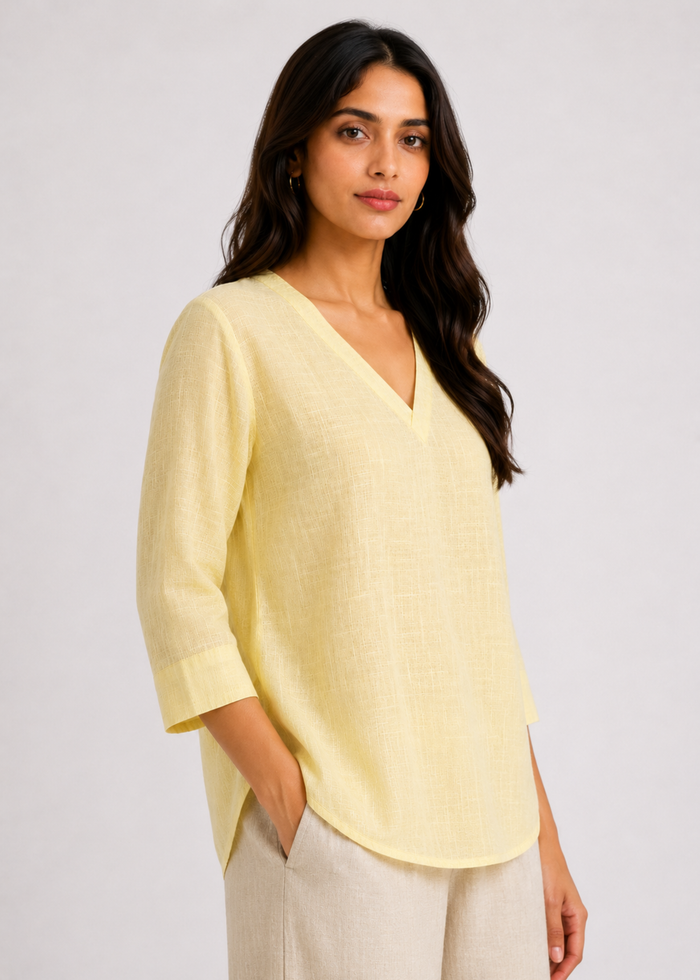 Women’s Soft Yellow Pure Linen Top
